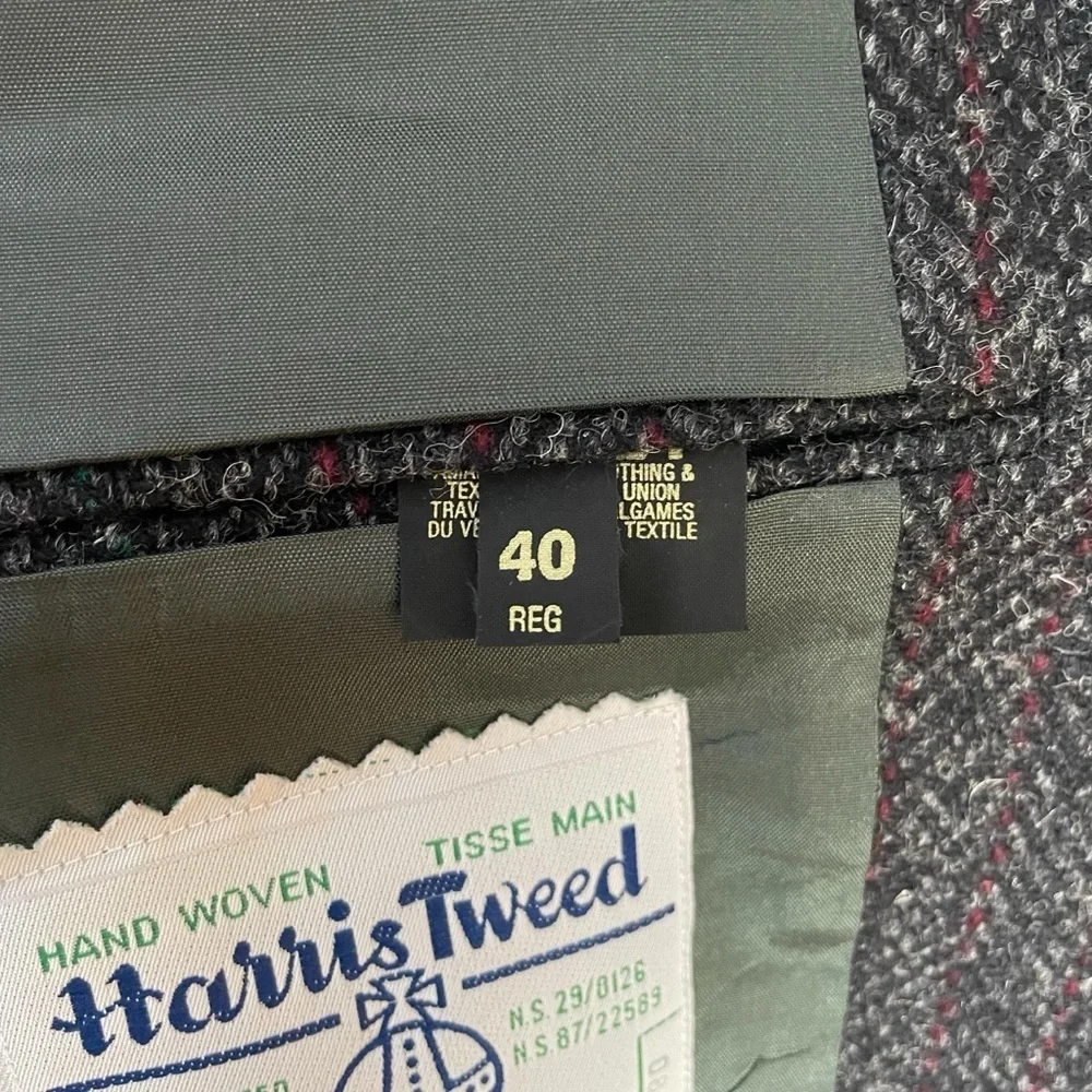 Harris Tweed Blazer Mens Size 40R Gray Red Line Slim Fit Sport Jacket